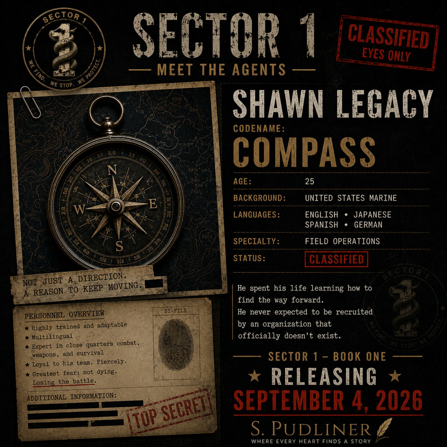 Classified personnel file for Shawn Legacy, codename Compass